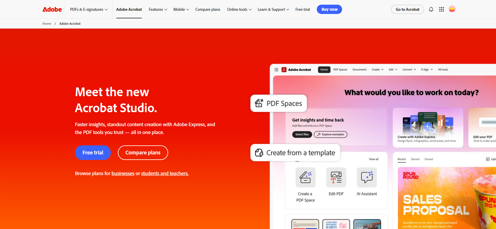 Adobe Acrobat has a slogan on its homepage: ‘Meet the new Acrobat Studio’.